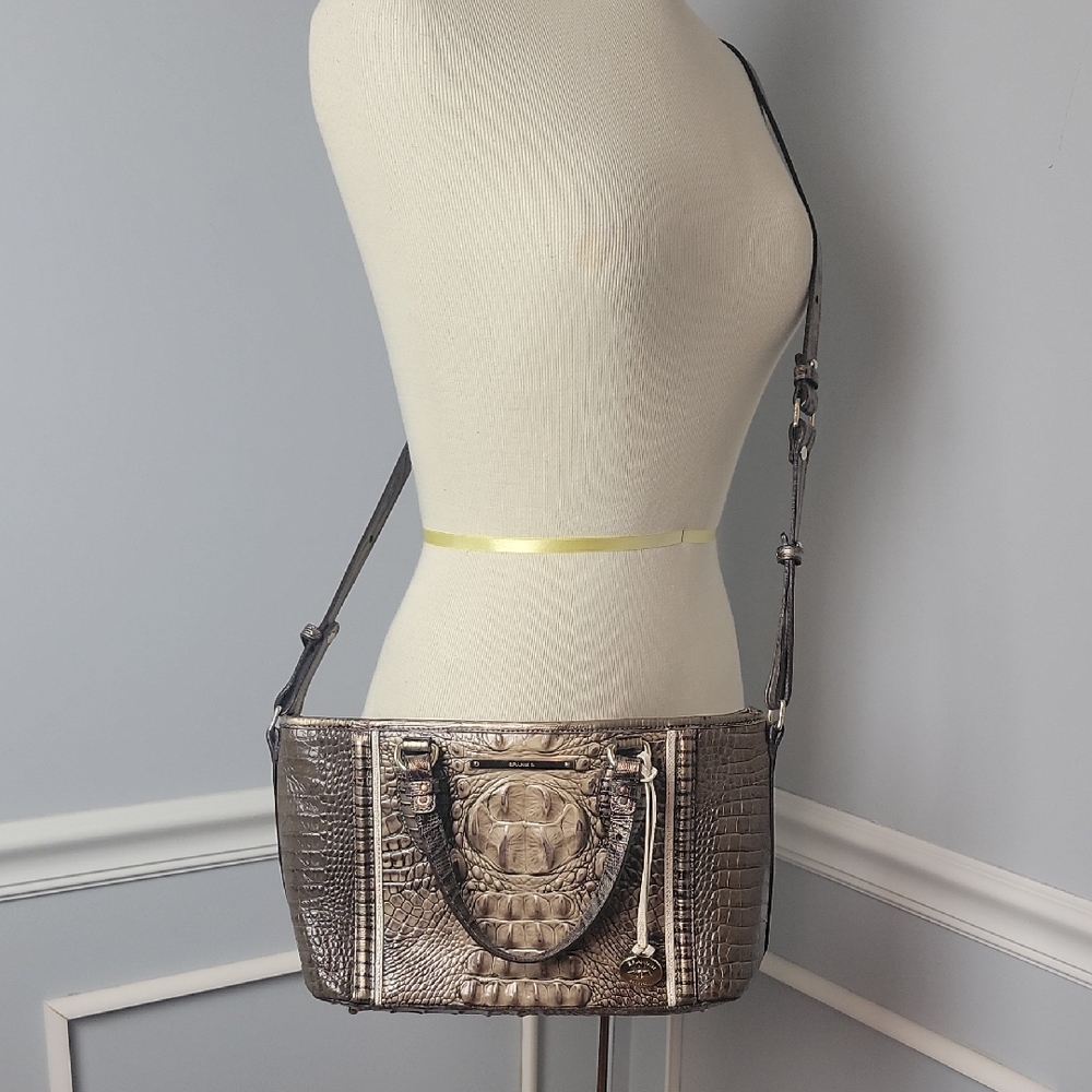 BRAHMIN Mini Asher Elmwood Padua Croc Embossed Convertible‎ Tote Satchel Bag